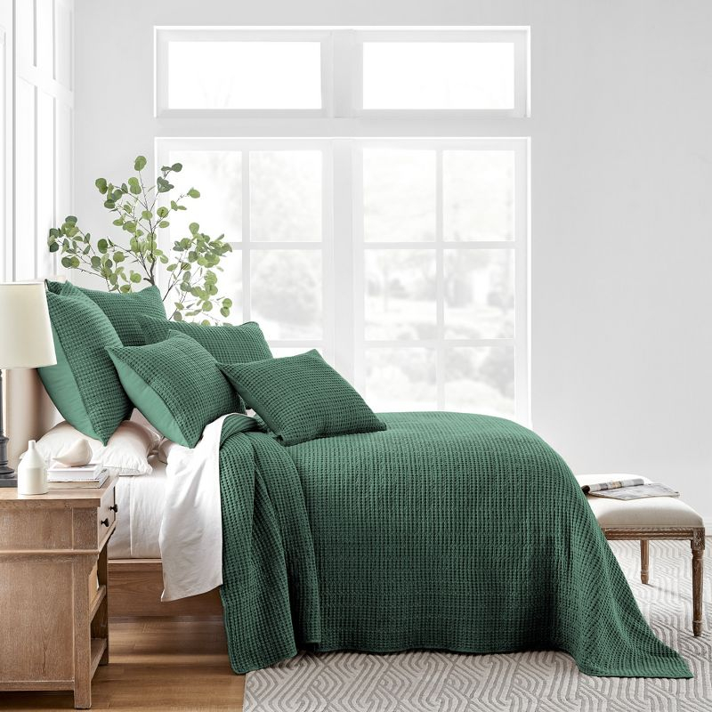 Mills Waffle Forest Green King Bedspread Set - Levtex Home