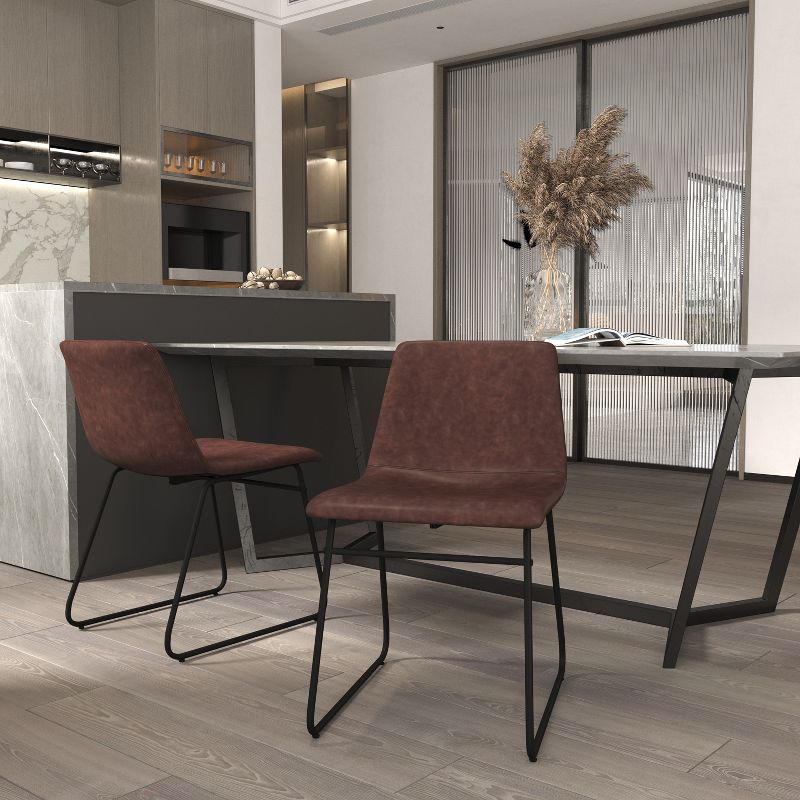 Emma and Oliver 18 Inch Indoor Dining Table Chairs, Dark Brown LeatherSoft/Black Frame-Set of 2