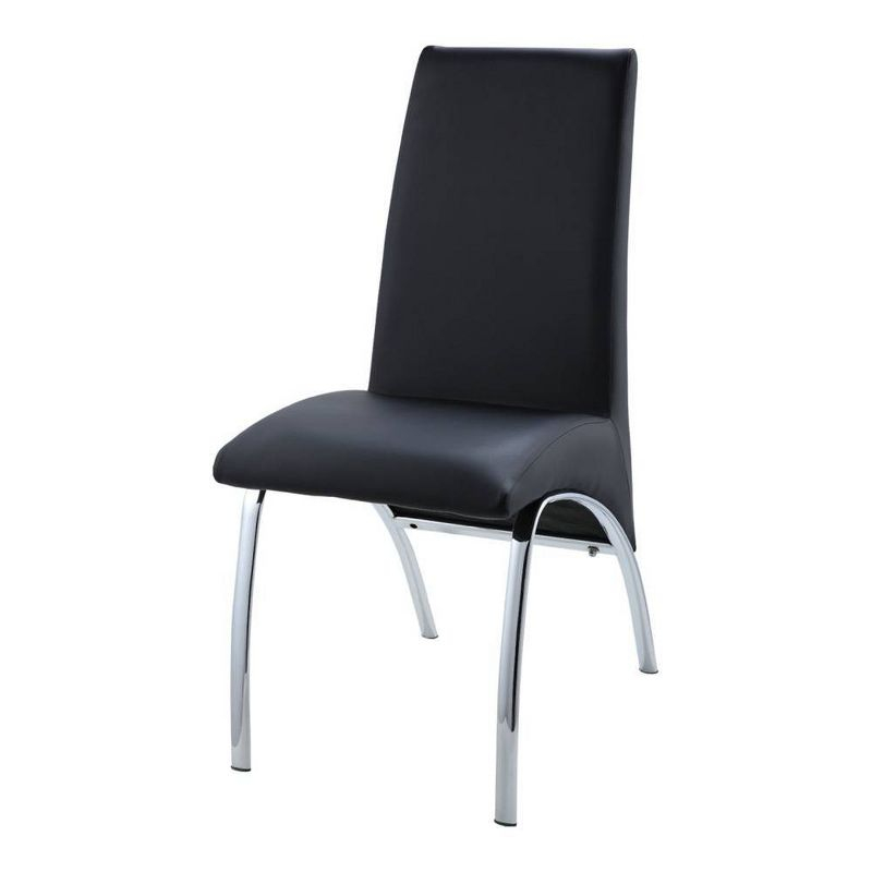Set of 2 17" Pervis PU Dining Chairs Black/Chrome - Acme Furniture