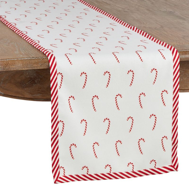 Saro Lifestyle Christmas Table Runner With Candy Cane Border, Red, 16" x 90"