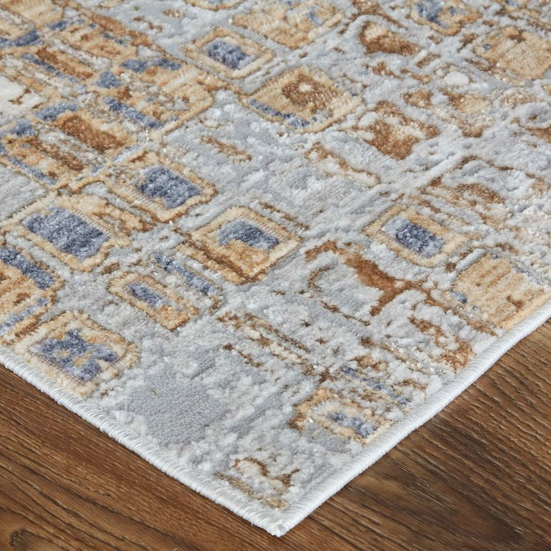 Laina Transitional Geometric Tan/Ivory/Blue Area Rug
