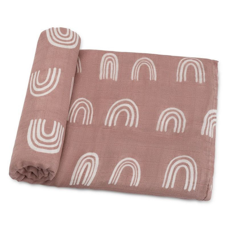 Muslin Swaddle Blankets Neutral Receiving Blanket For Boys And Girls By Comfy Cubs - Pack of 1 - Mauve Rainbow