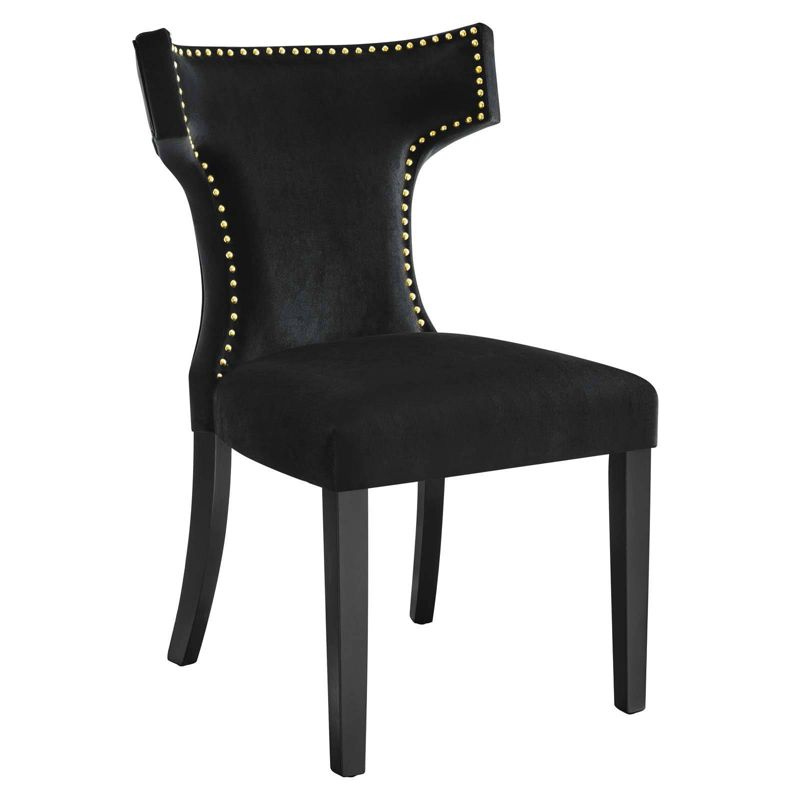 Set of 2 Curve Performance Velvet Dining Chairs Black - Modway: Rubberwood Frame, Armless, Spot Clean