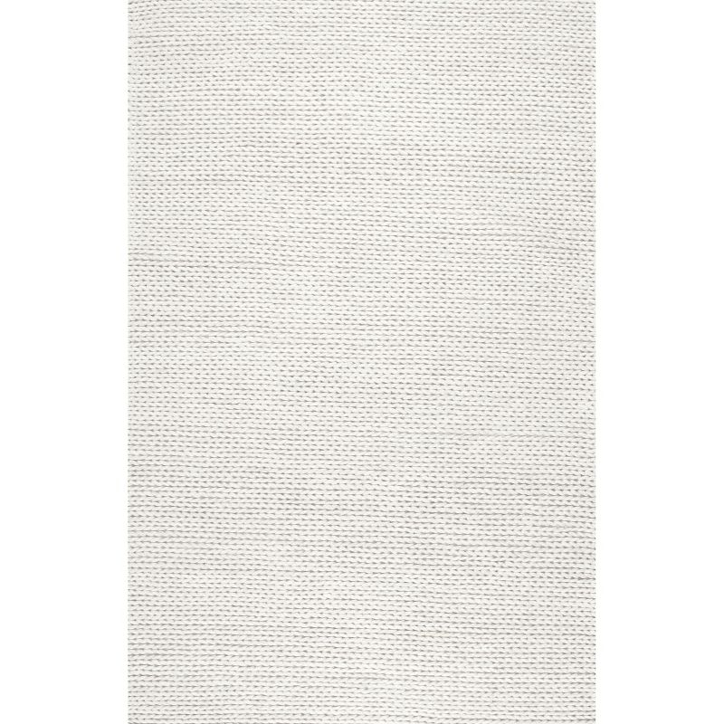 Nuloom 9x12 Penelope Wool Braided Handmade Indoor Area Rug, Off White, Solid Rustic Farmhouse Style, For Bedroom, Living Room, Hallway, Entryway