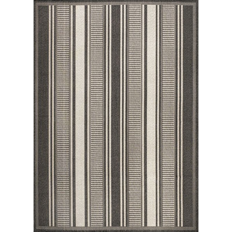 8' x 10' Haynes Modern Double Stripe Indoor/Outdoor Area Rug, Black/Cream - JONATHAN Y