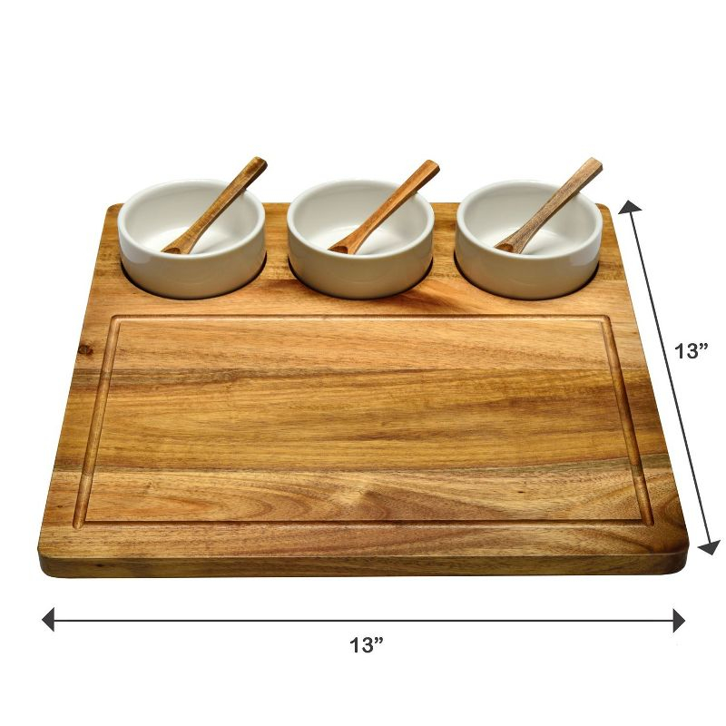 Picnic at Ascot  Acacia Cheese & Charcuterie Board with Ceramic Dip Bowls