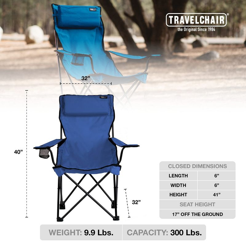 TravelChair Classic Bubba Chair with Adjustable Pillow– 789, Large Folding Chair for the Outdoors, 300-Pound Capacity