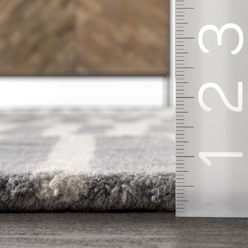 Nuloom Lemuel Geometric 3x5 Wool Accent Indoor Area Rug for Living Room Bedroom Dining Room Entryway Kitchen, Grey/Ivory