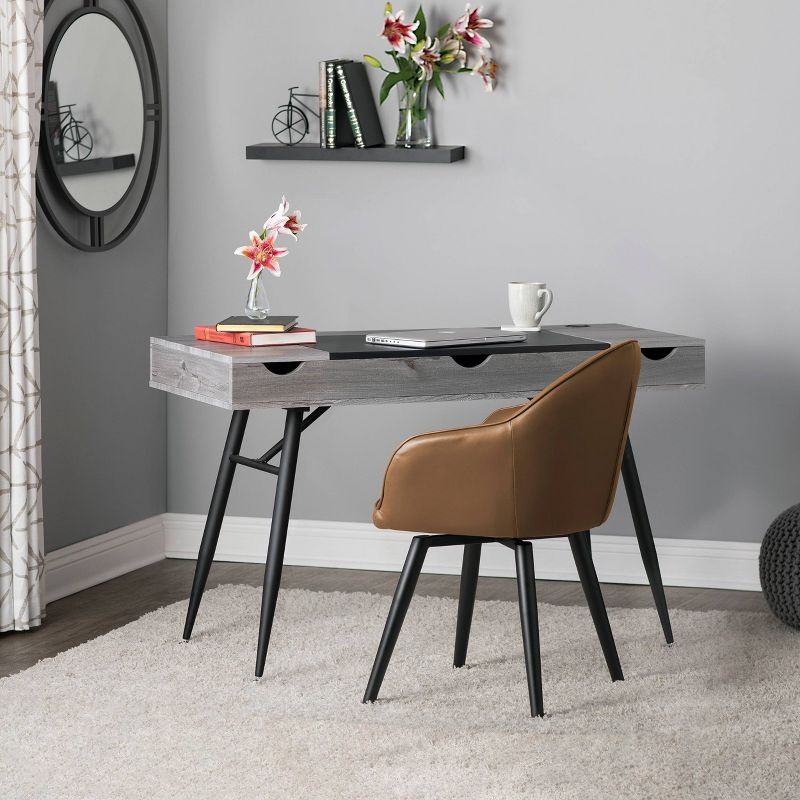 Dome Swivel Office/Dining/Guest Accent Chair with Arms Faux Leather Caramel Brown - Studio Designs Home