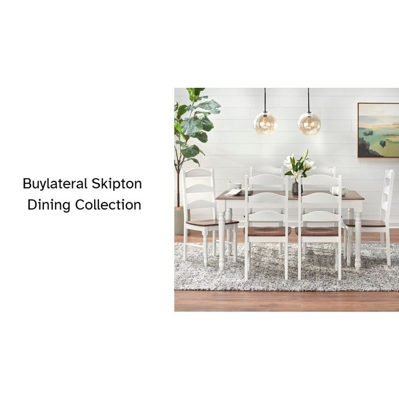Buylateral 7Pc Skipton Dining Set White/Walnut: Rectangle Table, 6 Wood Chairs, Rubberwood Frame