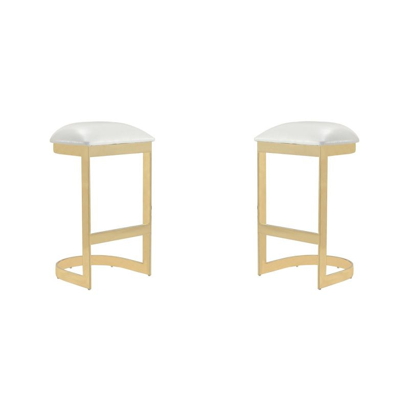 Set of 2 Aura Upholstered Stainless Steel Barstools White - Manhattan Comfort: No Assembly, Fixed Height