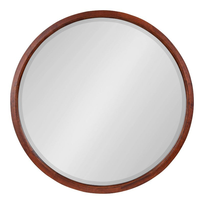 32" x 32" Hogan Round Framed Decorative Wall Mirror Walnut Brown : Modern Wood Frame, No Assembly Required