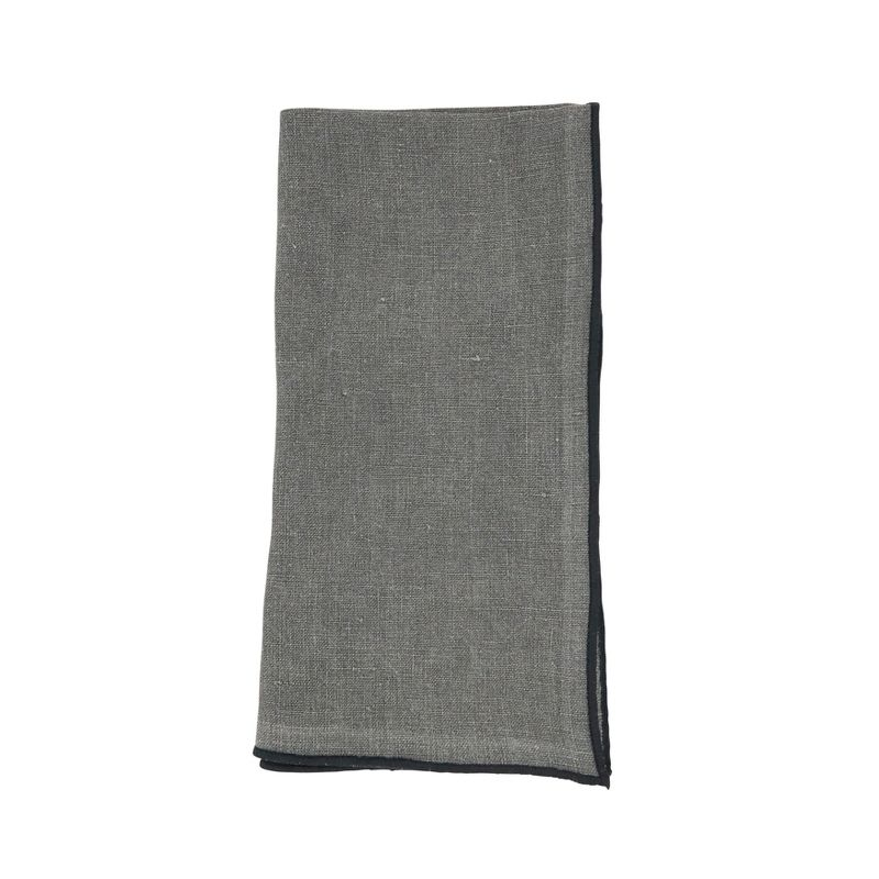Saro Lifestyle Stitched Border Stonewashed Linen Napkins (Set of 4), Slate, 20" x 20"