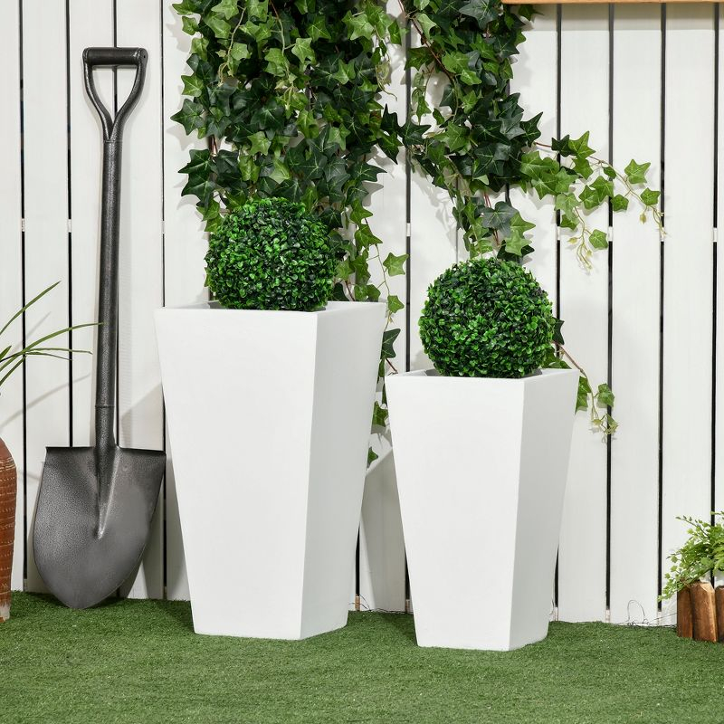 Outsunny 2-Pack MgO Flower Pots with Drainage Holes, Outdoor Planters, Durable & Stackable, for Entryway, Patio, Yard, Garden, White