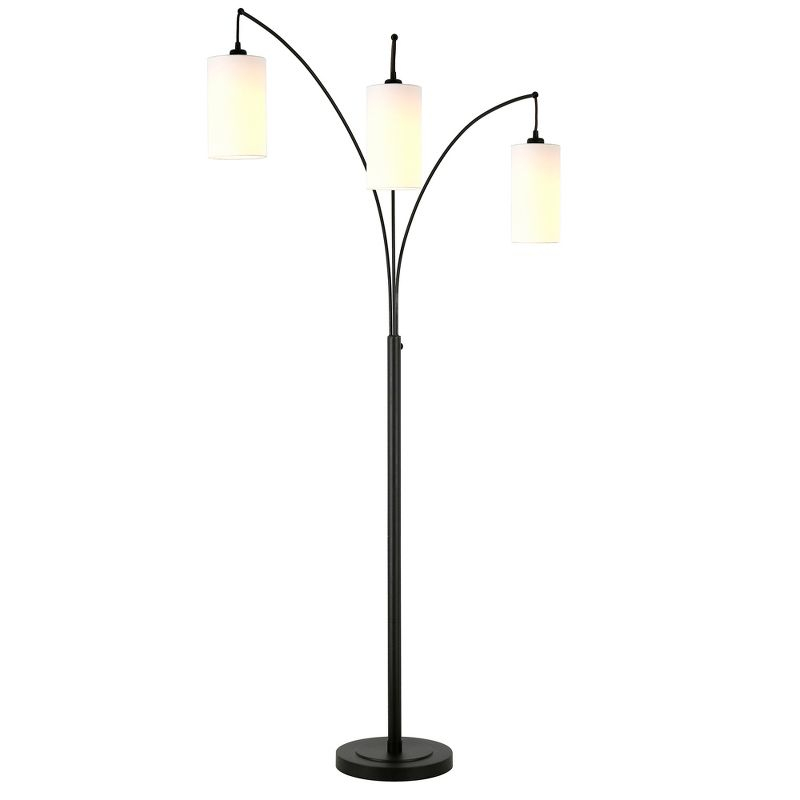 Hudson and Canal 3-Light Torchiere Floor Lamp with Fabric Shade Blackened Bronze/White: Metal Body, Push Button Foot Switch