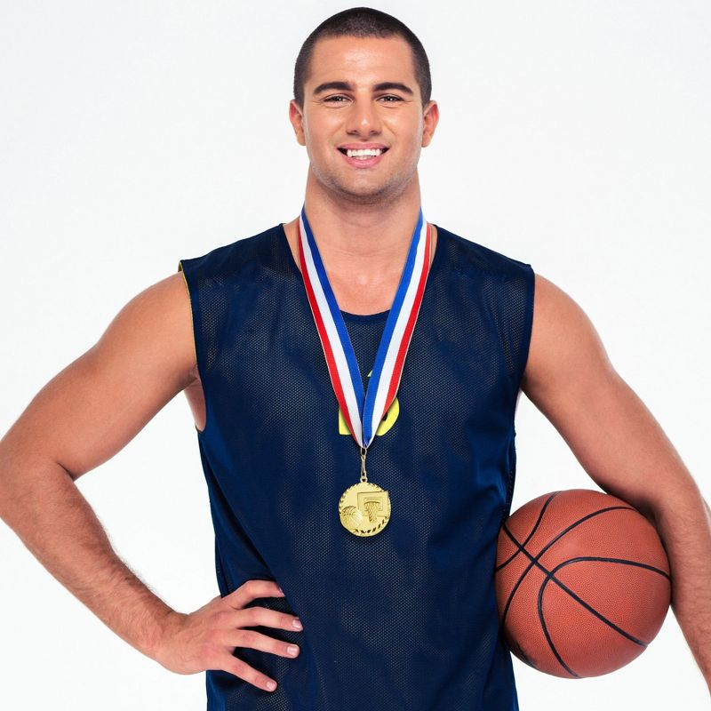 Juvale 12 Pack Basketball Medals for All Ages, Gold Metal Team Awards Trophy, Sports Party Favors, 2 in