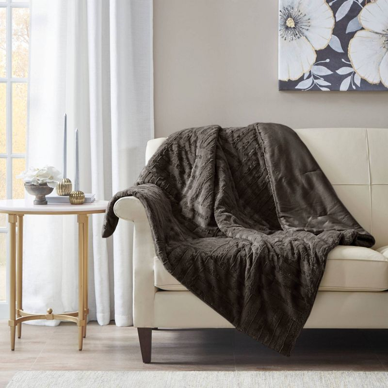 50"x60" Polar Solid Faux Fur Throw Blanket Chocolate - Madison Park: Hypoallergenic, Plush, Machine Washable
