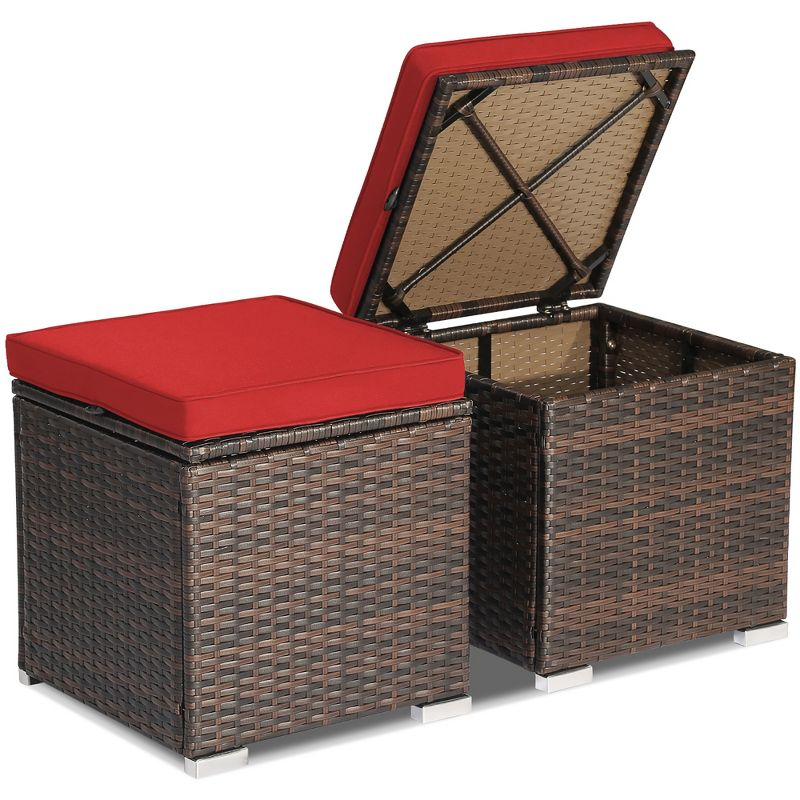 Latitude Run® 2-Pieces Patio Ottoman Set Outdoor Wicker Stool With Storage