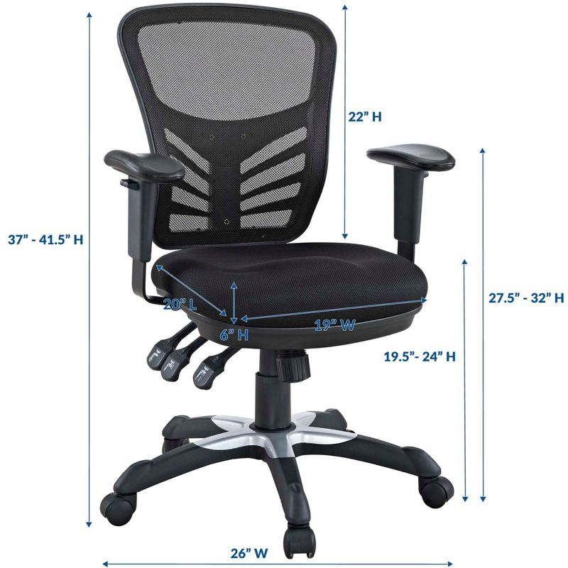 Articulate Mesh Office Chair Midnight Black - Modway: Ergonomic, Adjustable Arms, Swivel Desk Chair