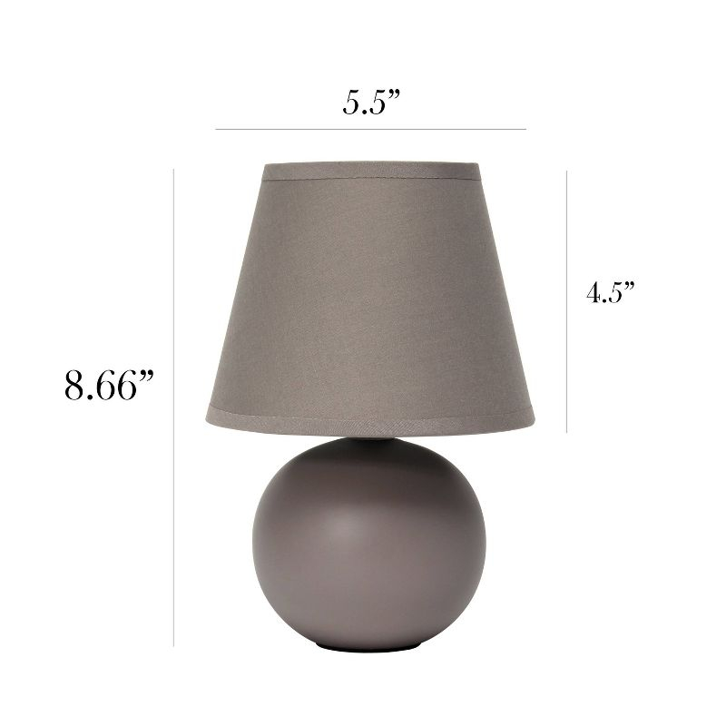 Simple Designs 8.66" Compact Ceramic Globe Table Lamp with Stylish Shade (Includes LED Light Bulb) Gray