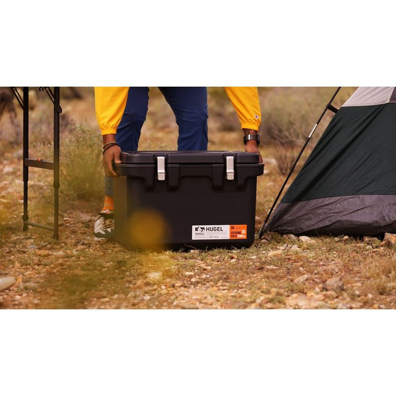 IRIS USA HUGEL 64 QT Cooler Box Insulated, Hard Cooler, Vacuum-Insulated Panels Durable Portable Ice Chest with Built-in Handle and Wheels, Black