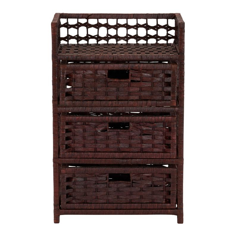 Woven 3 Drawer Chest with Cutout Handles, Paper Rope Stained