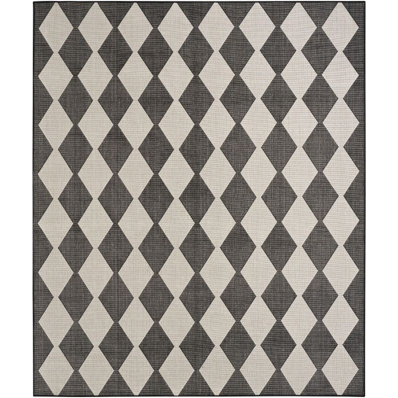 Nourison Positano Retro Diamond Flatweave Indoor Outdoor Low Pile Area Rug Black 8' x 10'