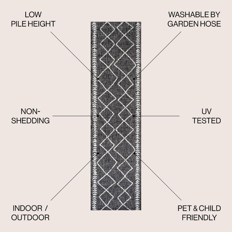 2'x10' Derya  Diamond Trellis Indoor/Outdoor Runner Rug, Black/Ivory - JONATHAN Y