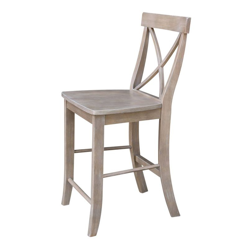 International Concepts 24" X Back Counter Height Barstool Washed Gray/Taupe : Rubberwood Frame, Fixed Seat Height 24"