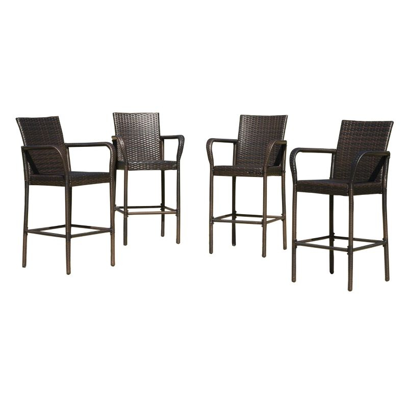 Delfina 4pk Wicker Barstool - Brown - Christopher Knight Home: UV & Weather-Resistant, Powder-Coated Frame