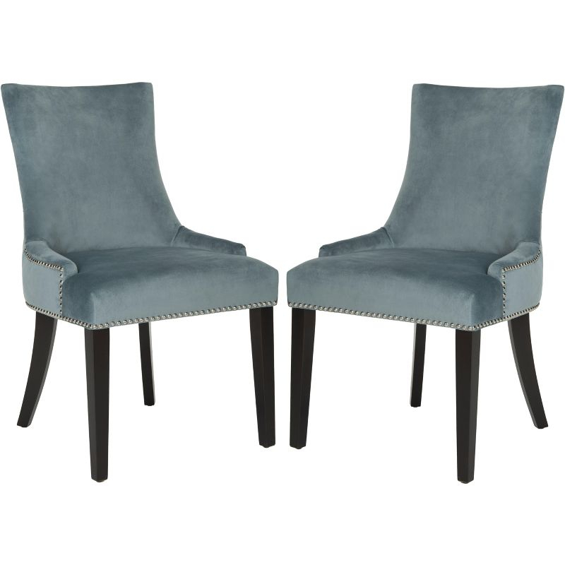 Lester 19"H Dining Chair (Set of 2) with Silver Nail Heads - Blue - Safavieh