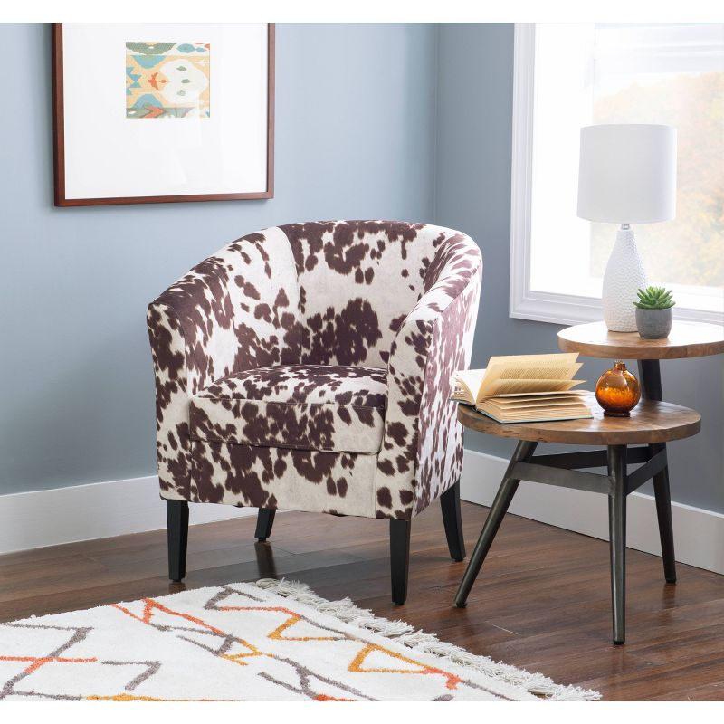 Simon Modern Barrel Club Chair: Udder Madness Pattern, Microfiber - Linon