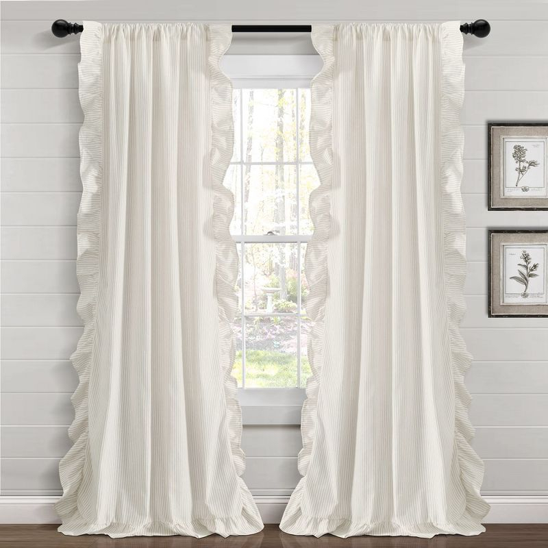 Farmhouse Reyna Ruffle Window Curtain Panels Neutral 54x84 Set
