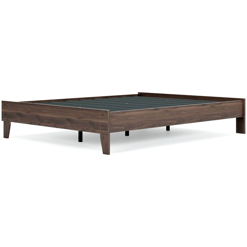 Queen Calverson Platform Bed Mocha - Signature Design by Ashley: Natural Finish, Wood Frame, No Box Spring Needed