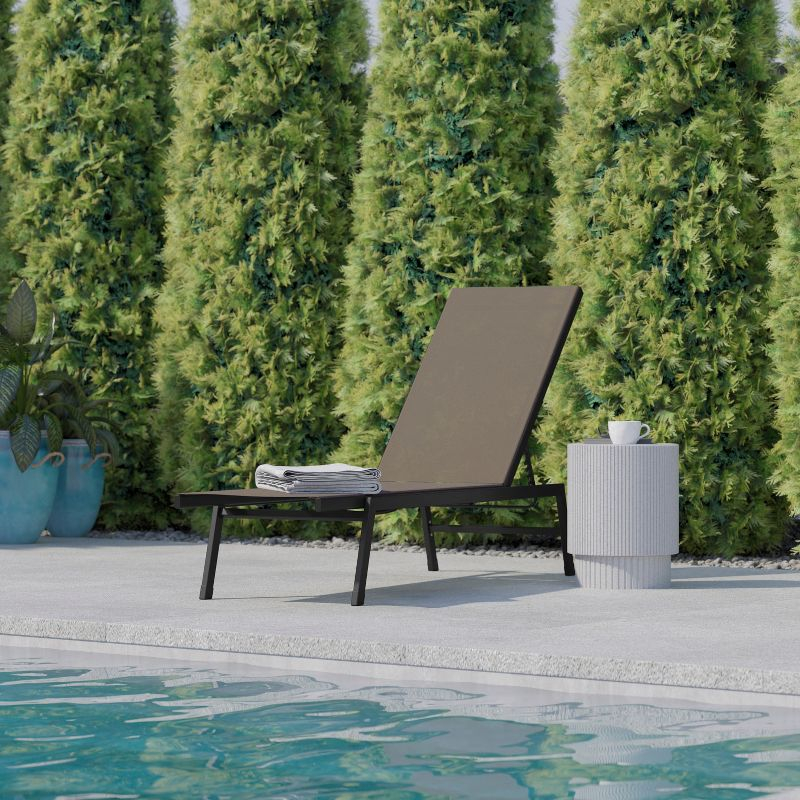 Flash Furniture Brazos Adjustable Chaise Lounge Chair, Outdoor Five-Position Recliner, All Weather, Black/Brown