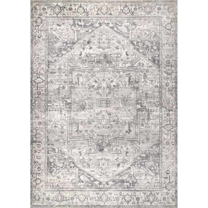 Nuloom Brielle Pet Friendly Machine Washable Vintage Medallion Area Rug, 2' x 3', Grey