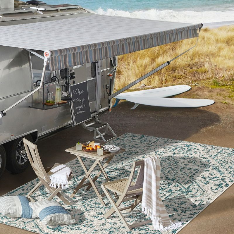 8'x10' Estrella Bohemian Medallion Textured Weave Indoor/Outdoor Area Rug, Teal/Gray - JONATHAN Y