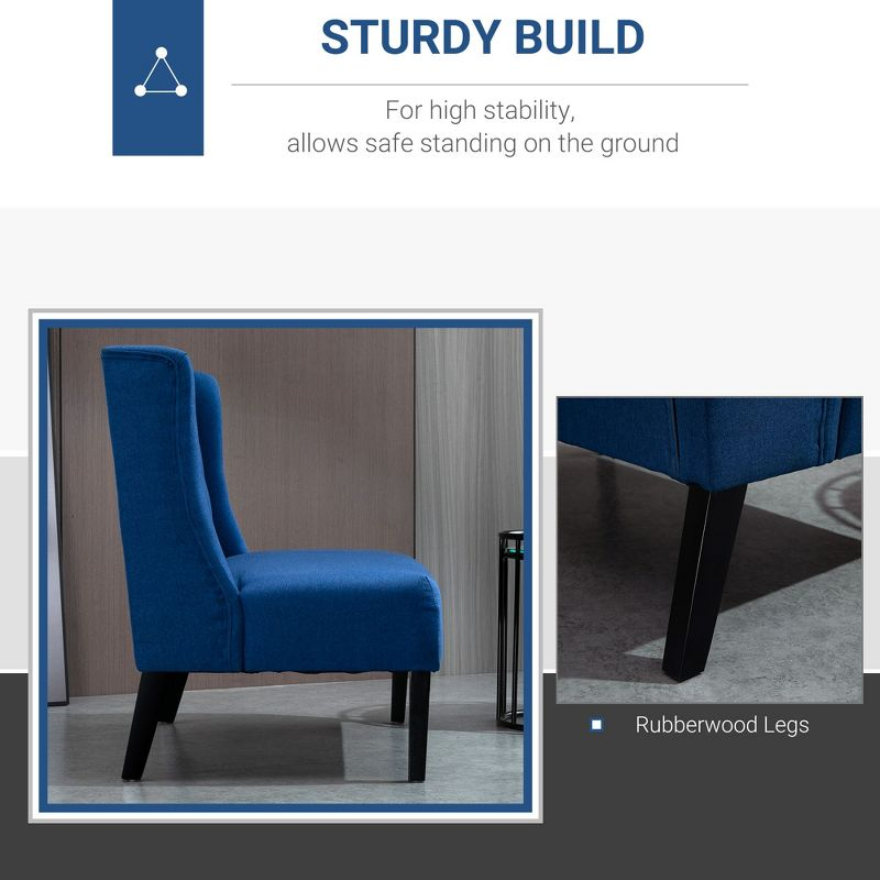 HOMCOM Wingback Double Sofa Linen Fabric Upholstery Button Tufted Loveseat Armless Couch Modern Contemporary Living Room Settee with Wood Legs, Blue