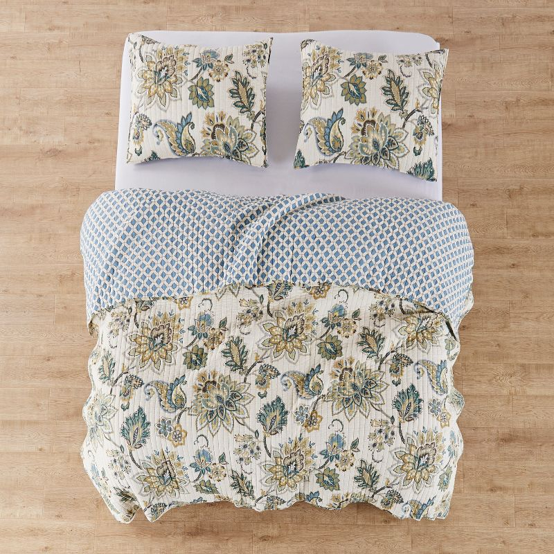 Palladium Grey Floral Quilt Set - One Twin/Twin XL Quilt and One Standard Sham Teal - Levtex Home