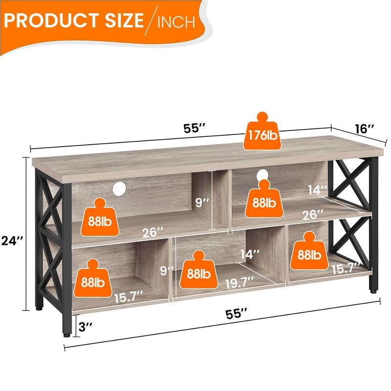 Yaheetech TV Stand for TVs up to 65 Inch with Storage Compartments,Gray
