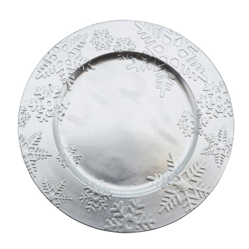 Saro Lifestyle Snowflake Design Christmas Holiday Decorative Charger Plate - set of 4 pcs