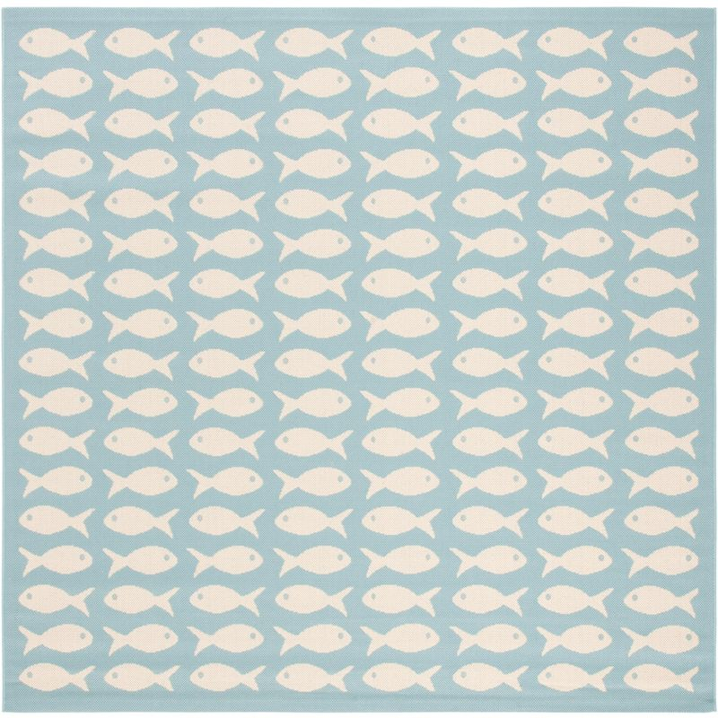 Courtyard CY6013 Power Loomed Indoor and Outdoor Area Rug - Aqua/Beige - 5'3"x5'3" - Safavieh