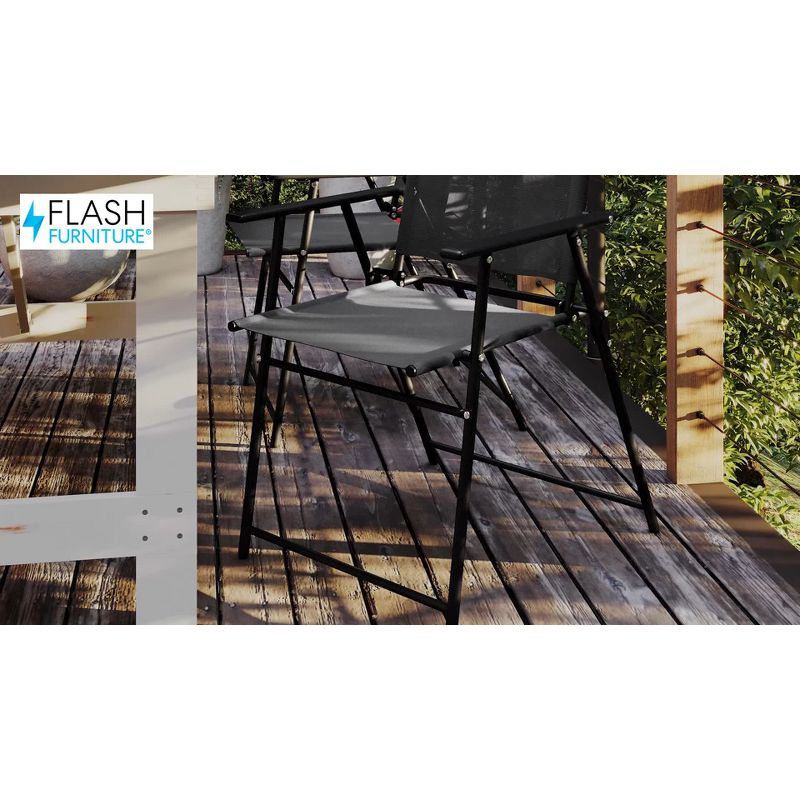 Flash Furniture Set of 2 Mystic Folding Patio Sling Chairs, Outdoor Textilene Lawn Chairs with Armrests in Gray