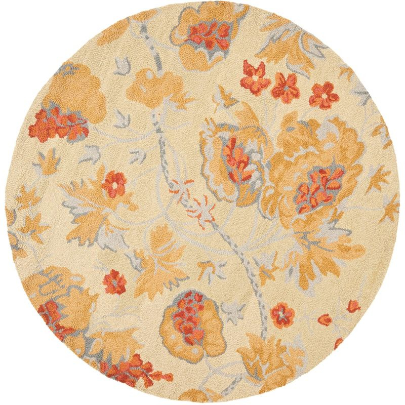 Blossom BLM922 Hand Hooked Area Rug - Beige/Multi - 6' Round - Safavieh.