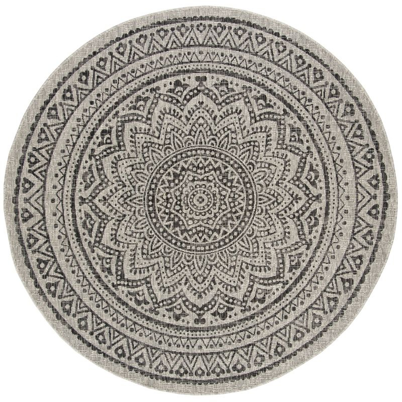 Courtyard CY8734 Power Loomed Indoor and Outdoor Area Rug - Light Grey/Black - 6'7" Round - Safavieh