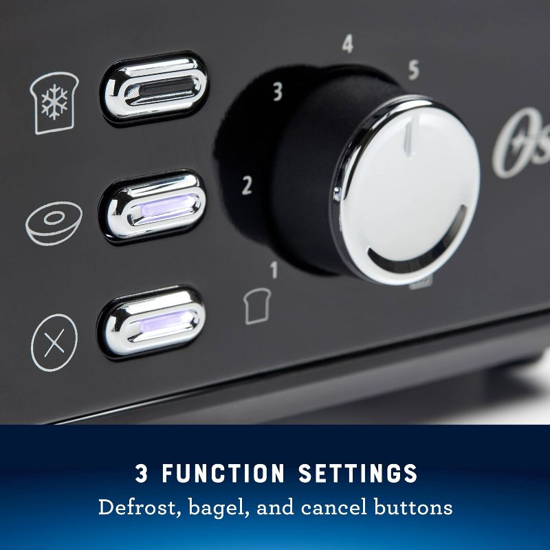 Oster 2-Slice Toaster With Extra-Wide Slots Black/Stainless Steel: Bagel Maker, 800W, Spot Clean, 1-Year Warranty
