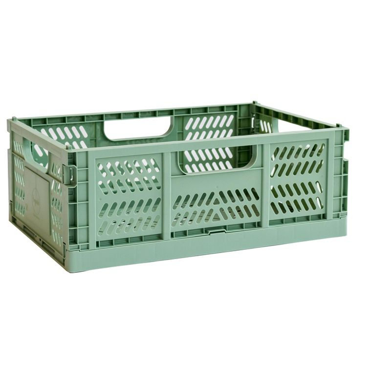 3 Sprouts Rectangular Recycled Plastic Foldable Crate (Large Size) - Green
