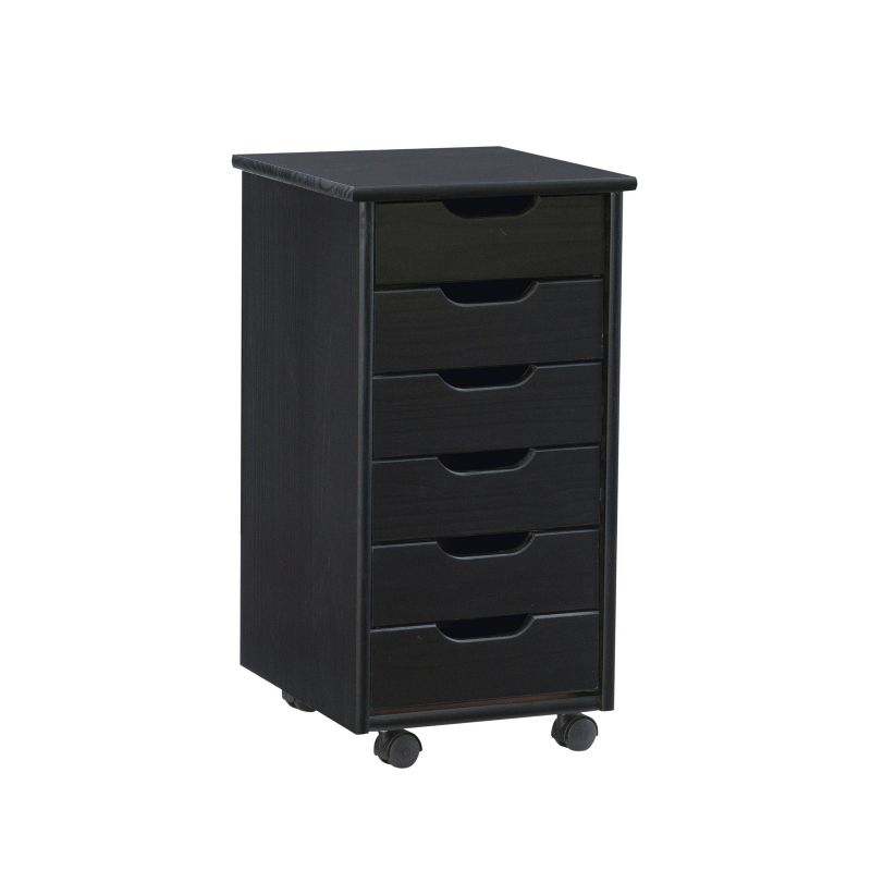 Cary Transitional 6 Drawer Solid Wood Rolling Storage Cart with Casters - Linon