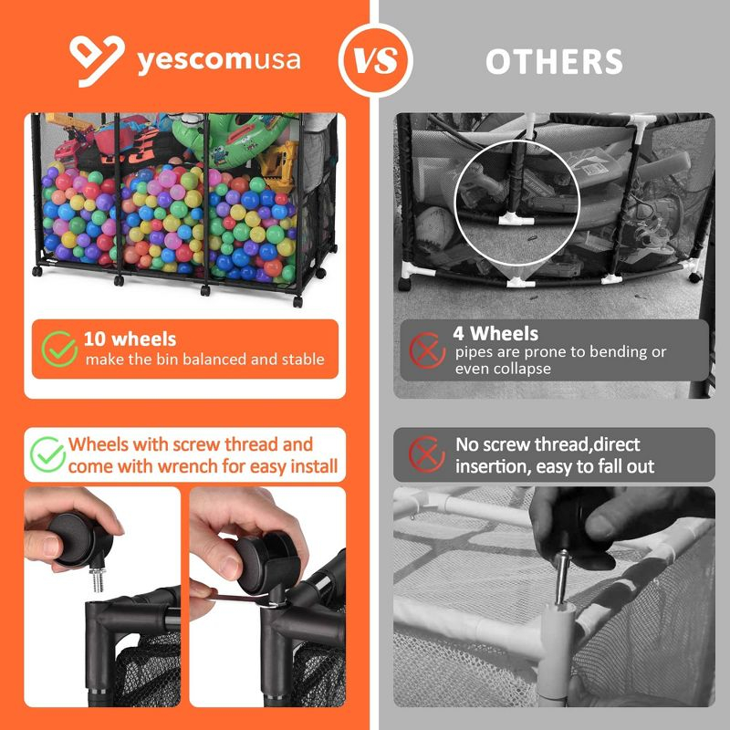 Yescom Metal Frame 10 Wheels Rolling Mesh Pool Storage Bin Pool Floats Storage Organizer for Pool Toys Balls Pool Noodles, Black