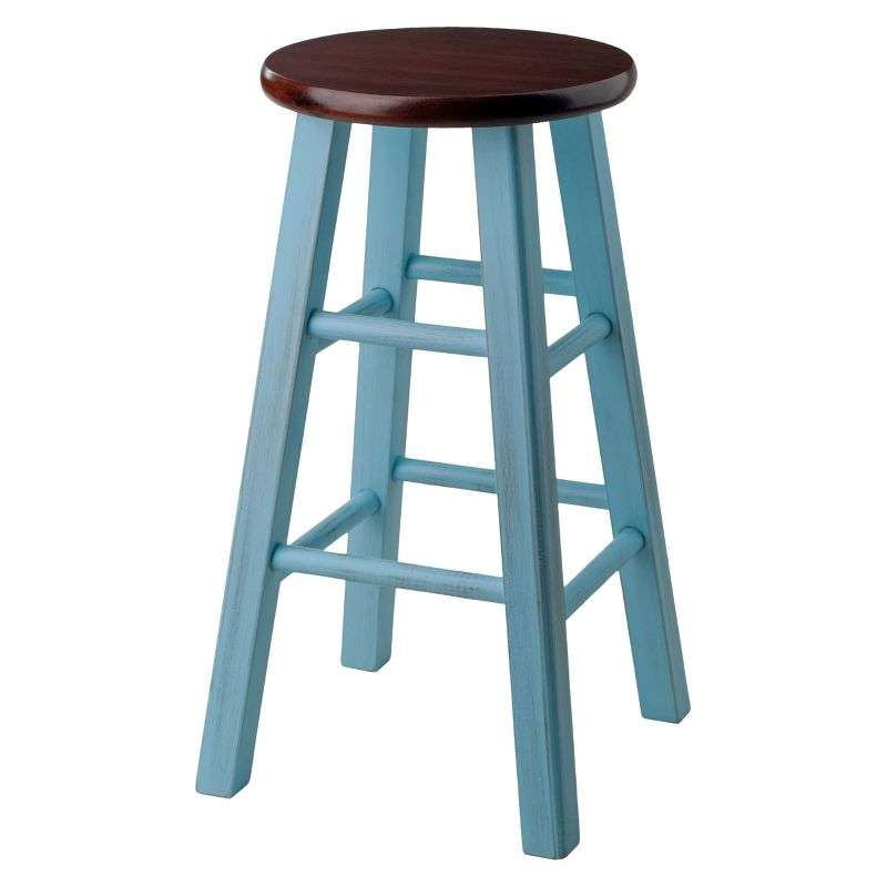 24" Ivy Counter Height Barstool Light Blue/Brown - Winsome: Farmhouse Style, Round Seat, Wood Frame